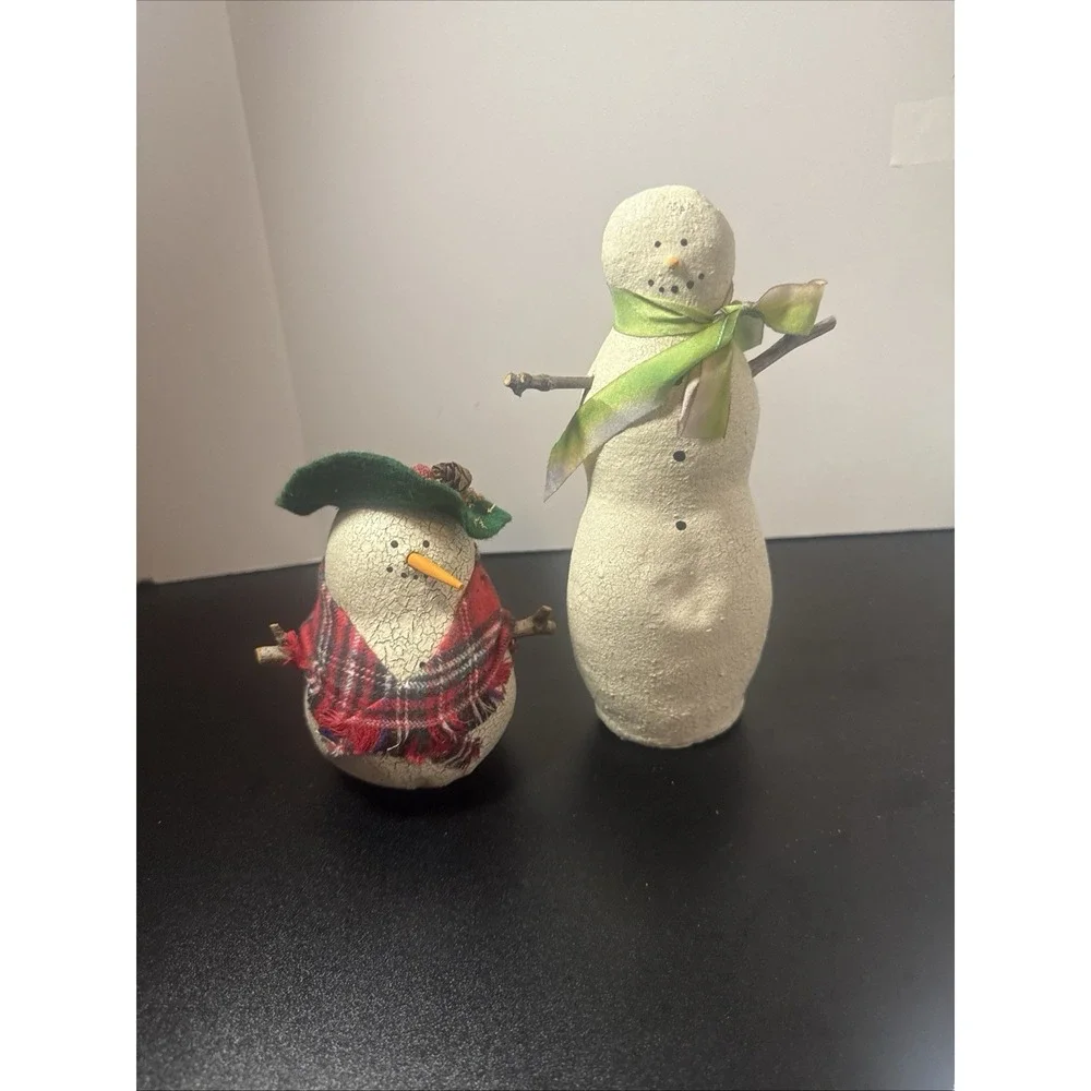 Vintage‎ Natalie Silitch Folk Art Hunter Snowman Figurines  Set Of 2